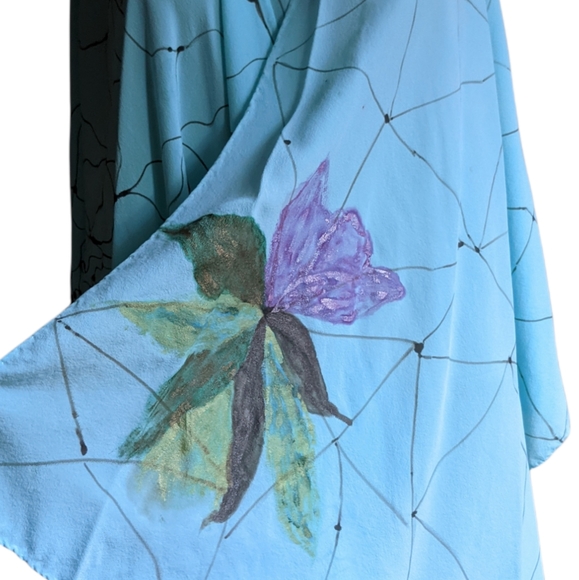 Hand Made Art Hand Painted Turqoise Blue Silk Cape OS - Picture 8 of 11